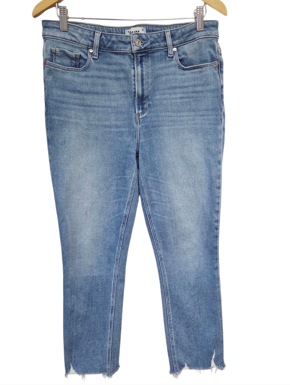 PAIGE Cindy High Rise Raw Hem Jeans Light Wash 32 - Picture 2 of 12